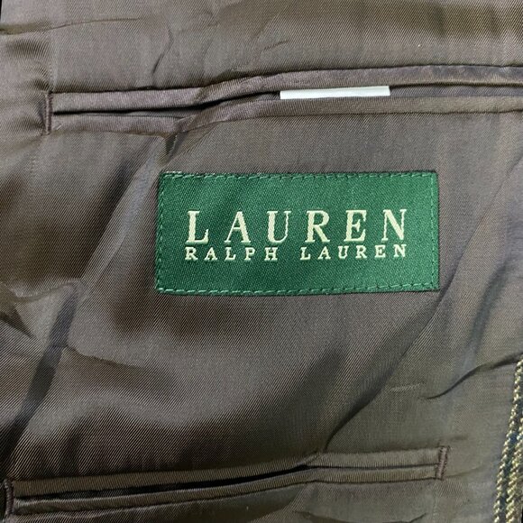 Lauren Ralph Lauren Houndstooth Blazer Sport Coat Mens 44L Brown Green Blue Wool - Picture 6 of 14